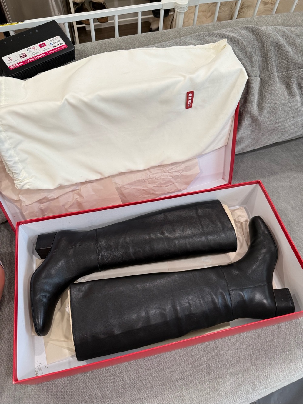 STAUD Black Leather Over-the-Knee Boots - Worn once